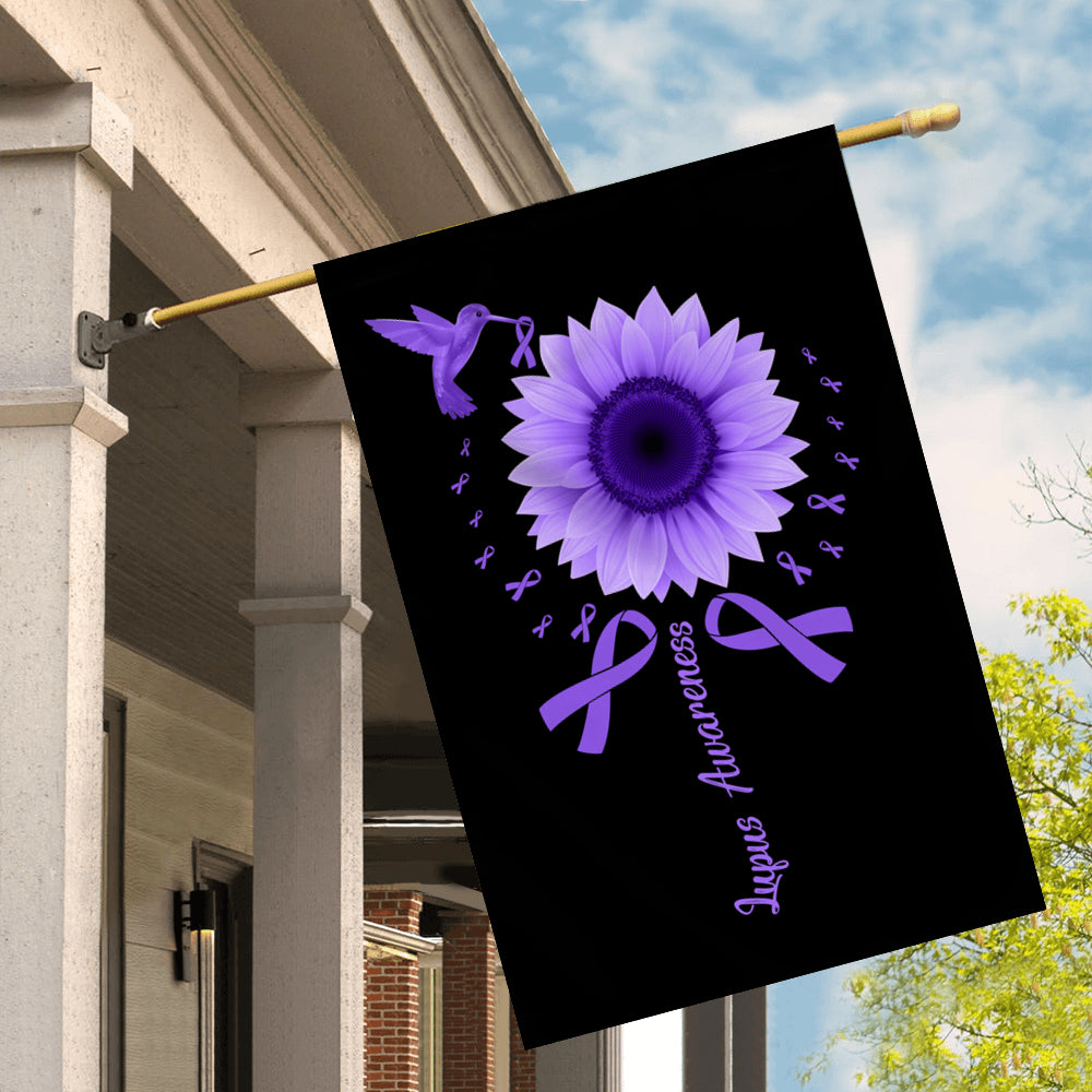 Hummingbird Sunflower Lupus Awareness Flag Purple Ribbon | siriusteestore