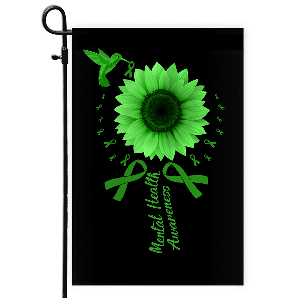 Hummingbird Sunflower Mental Health Awareness Flag Green Ribbon | siriusteestore