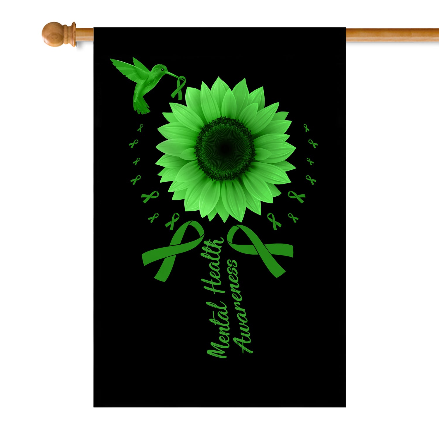 Hummingbird Sunflower Mental Health Awareness Flag Green Ribbon | siriusteestore