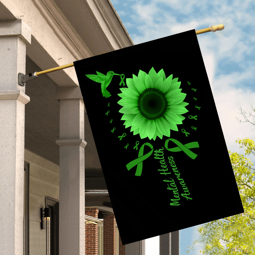 Hummingbird Sunflower Mental Health Awareness Flag Green Ribbon | siriusteestore