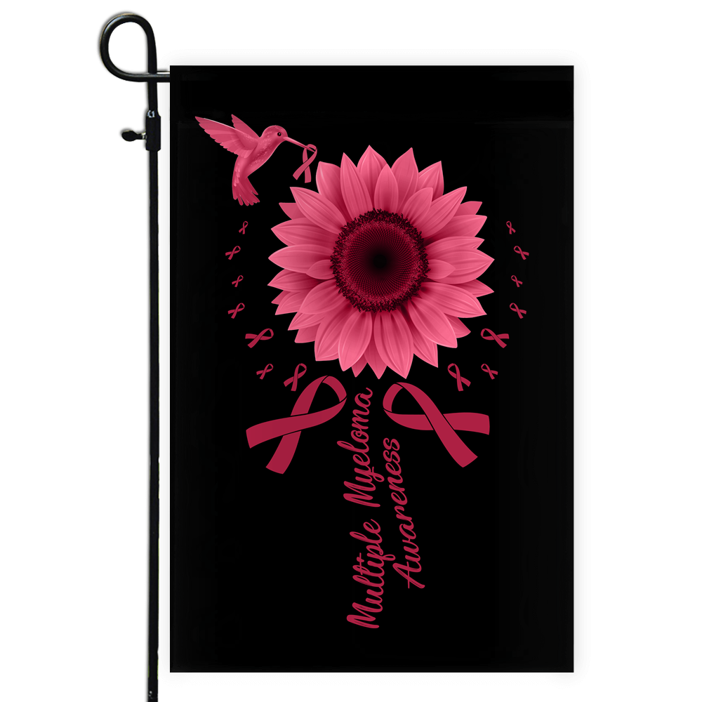 Hummingbird Sunflower Multiple Myeloma Awareness Flag Burgundy Ribbon | siriusteestore