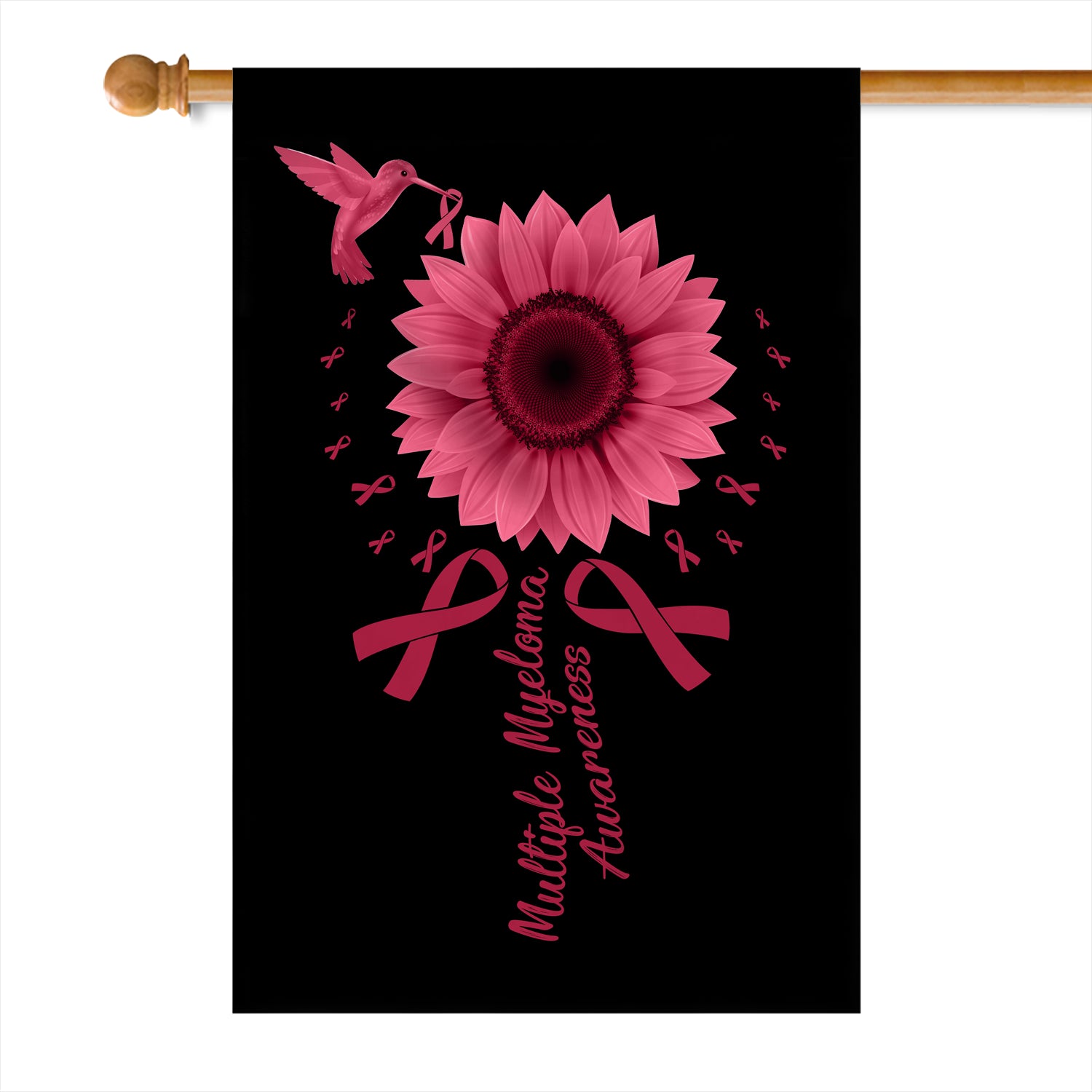 Hummingbird Sunflower Multiple Myeloma Awareness Flag Burgundy Ribbon | siriusteestore