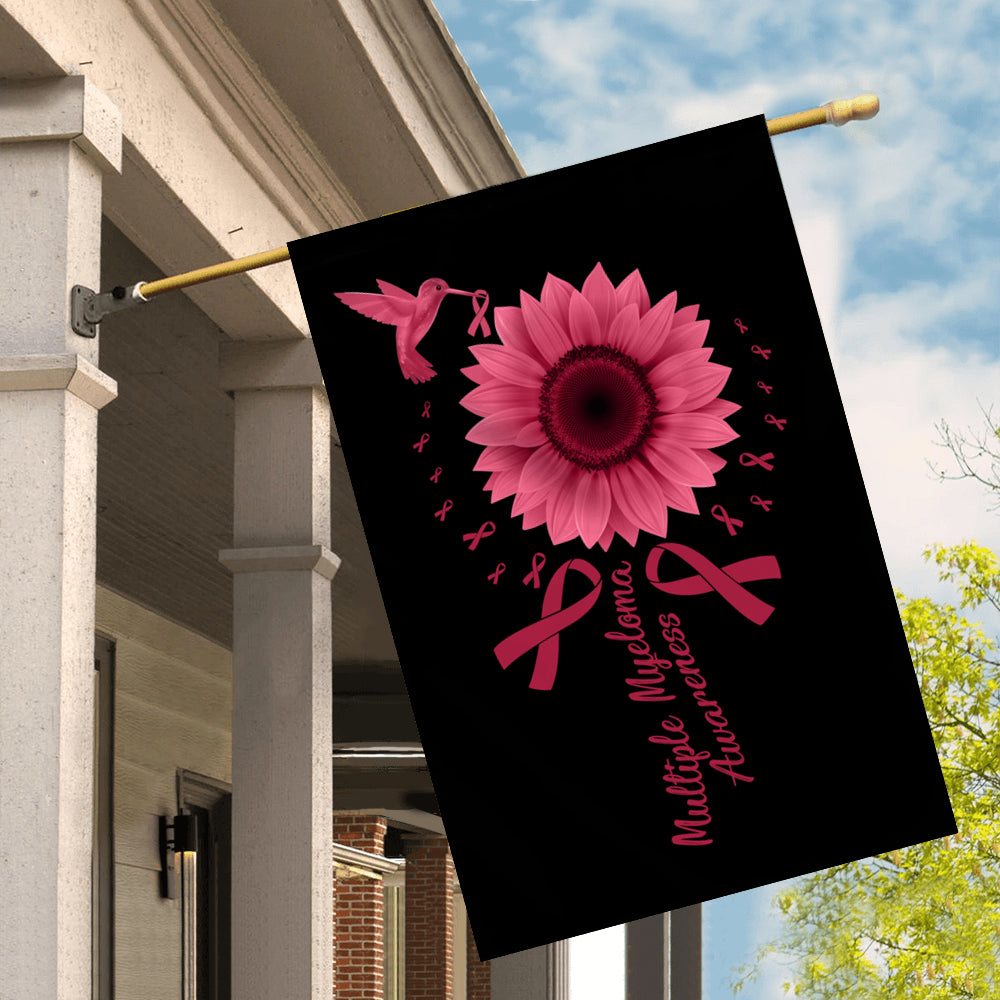Hummingbird Sunflower Multiple Myeloma Awareness Flag Burgundy Ribbon | siriusteestore