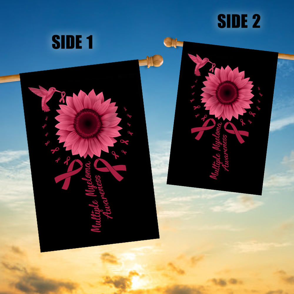 Hummingbird Sunflower Multiple Myeloma Awareness Flag Burgundy Ribbon | siriusteestore