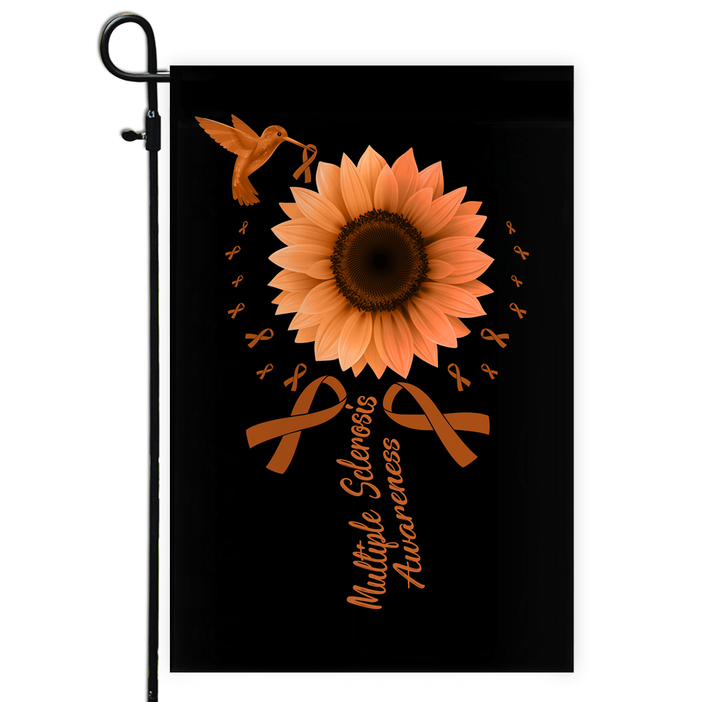 Hummingbird Sunflower Multiple Sclerosis Awareness Flag Orange Ribbon | siriusteestore