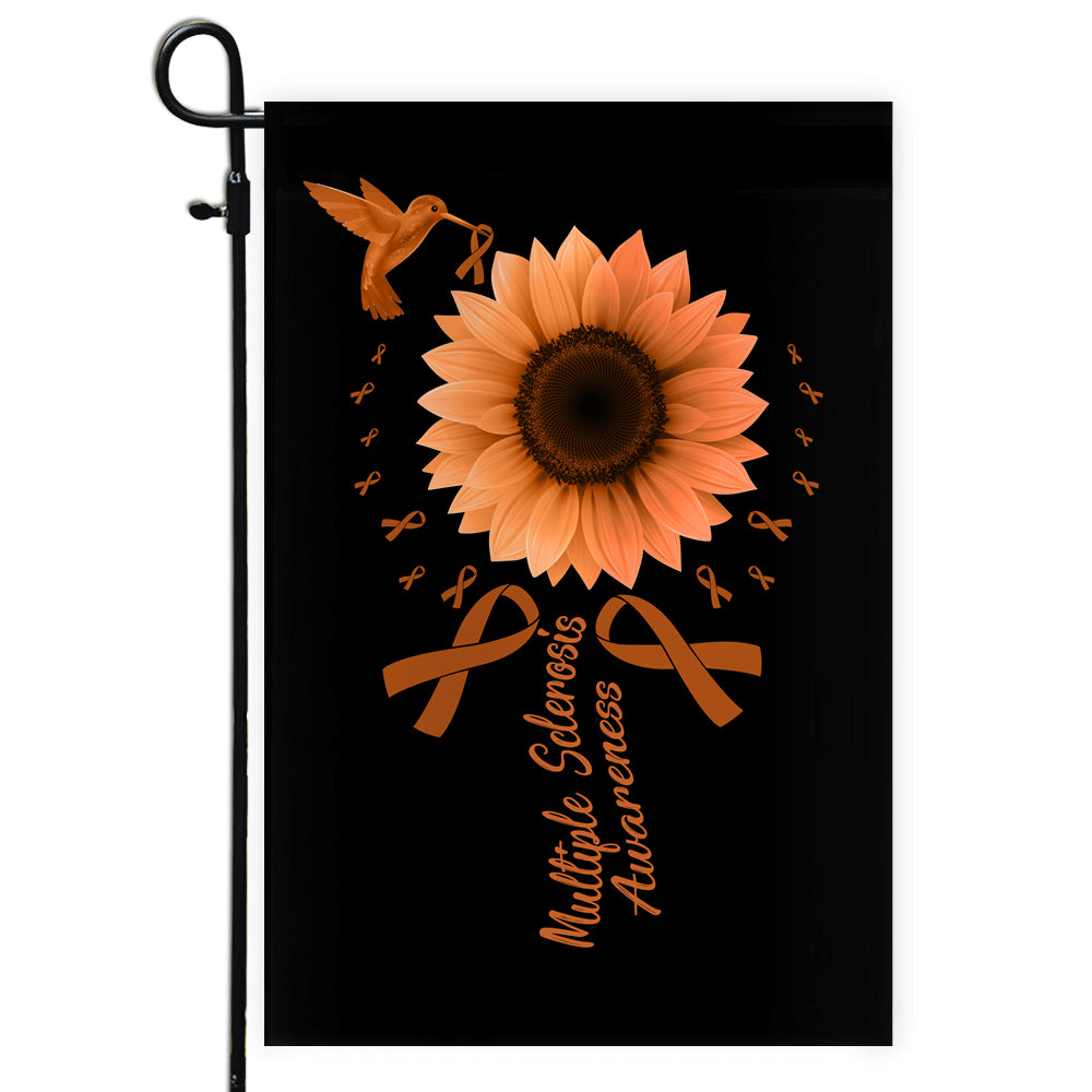 Hummingbird Sunflower Multiple Sclerosis Awareness Flag Orange Ribbon | siriusteestore