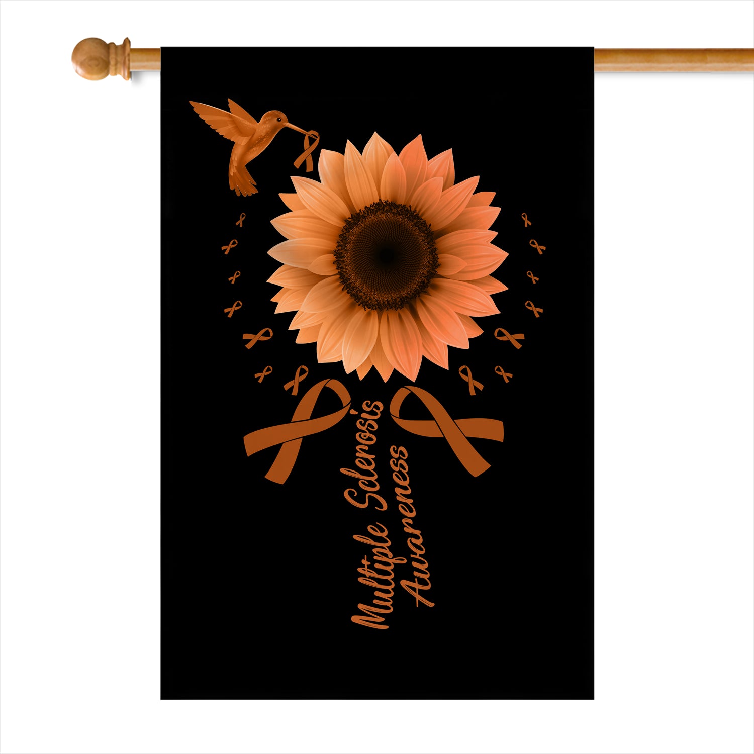 Hummingbird Sunflower Multiple Sclerosis Awareness Flag Orange Ribbon | siriusteestore