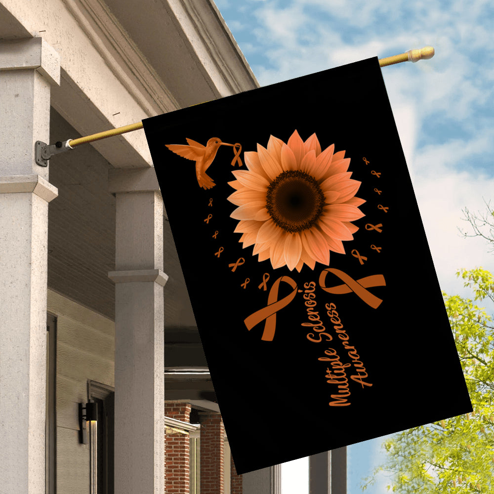 Hummingbird Sunflower Multiple Sclerosis Awareness Flag Orange Ribbon | siriusteestore