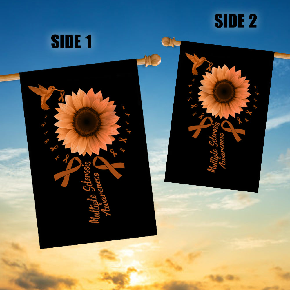 Hummingbird Sunflower Multiple Sclerosis Awareness Flag Orange Ribbon | siriusteestore