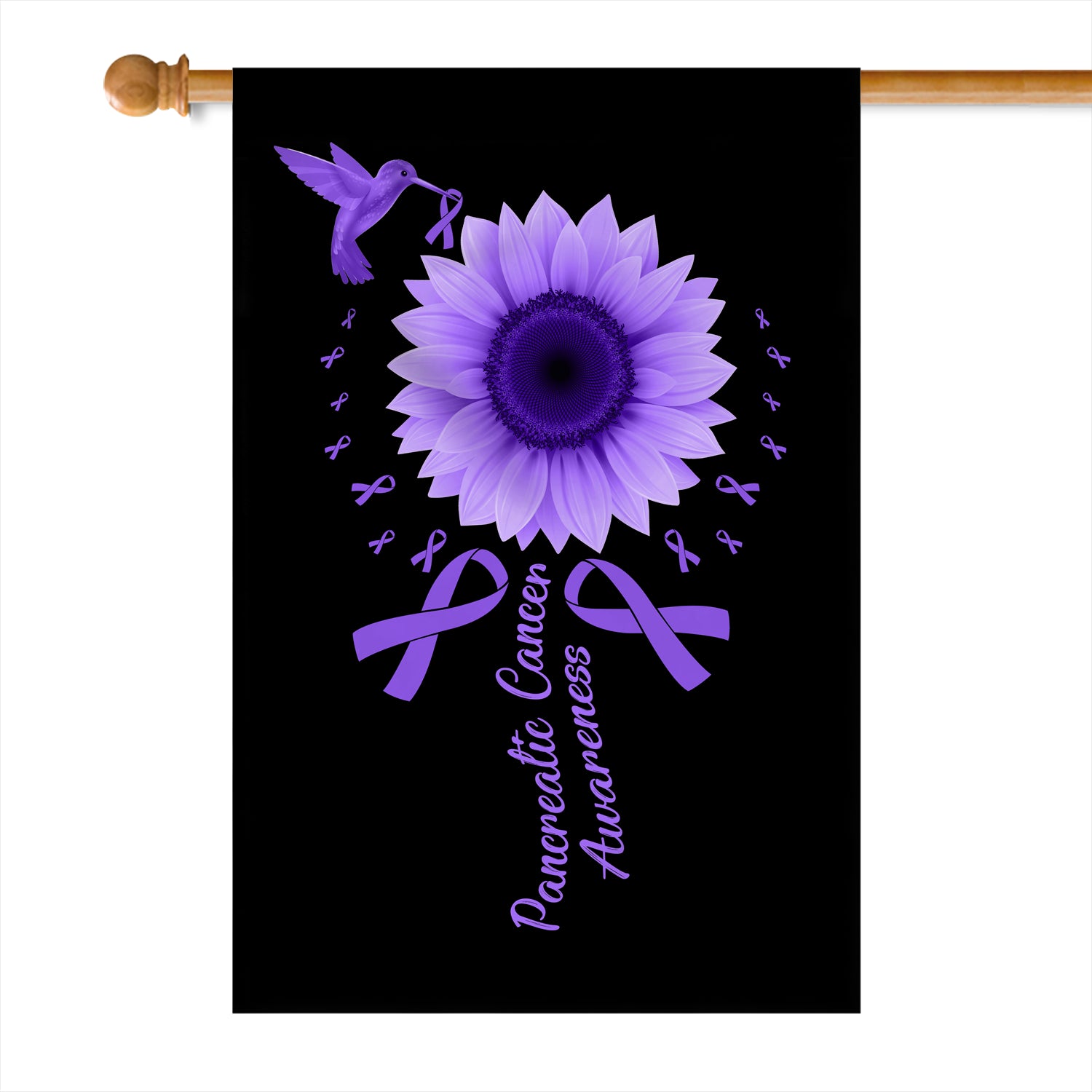 Hummingbird Sunflower Pancreatic Cancer Awareness Flag Purple Ribbon | siriusteestore