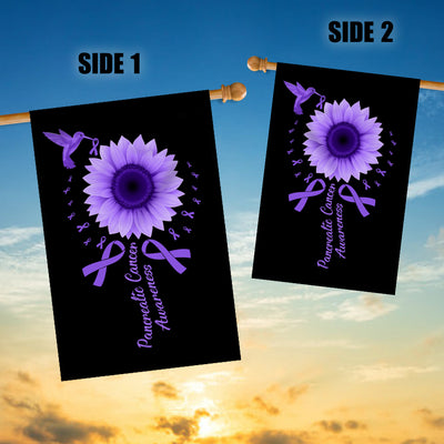 Hummingbird Sunflower Pancreatic Cancer Awareness Flag Purple Ribbon | siriusteestore