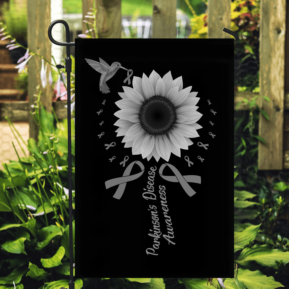 Hummingbird Sunflower Parkinson's Disease Awareness Flag Grey Ribbon | siriusteestore