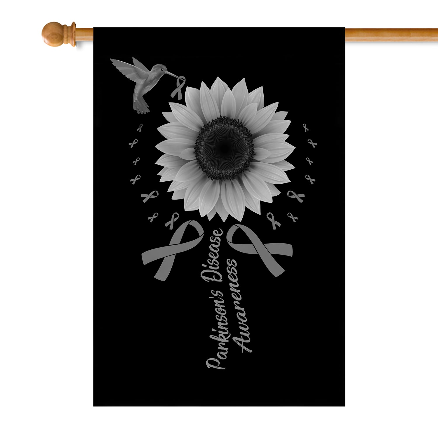 Hummingbird Sunflower Parkinson's Disease Awareness Flag Grey Ribbon | siriusteestore