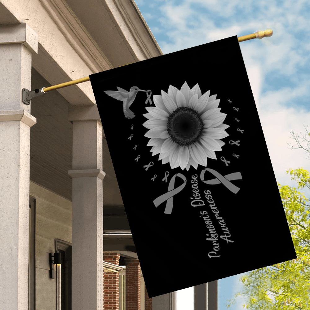 Hummingbird Sunflower Parkinson's Disease Awareness Flag Grey Ribbon | siriusteestore