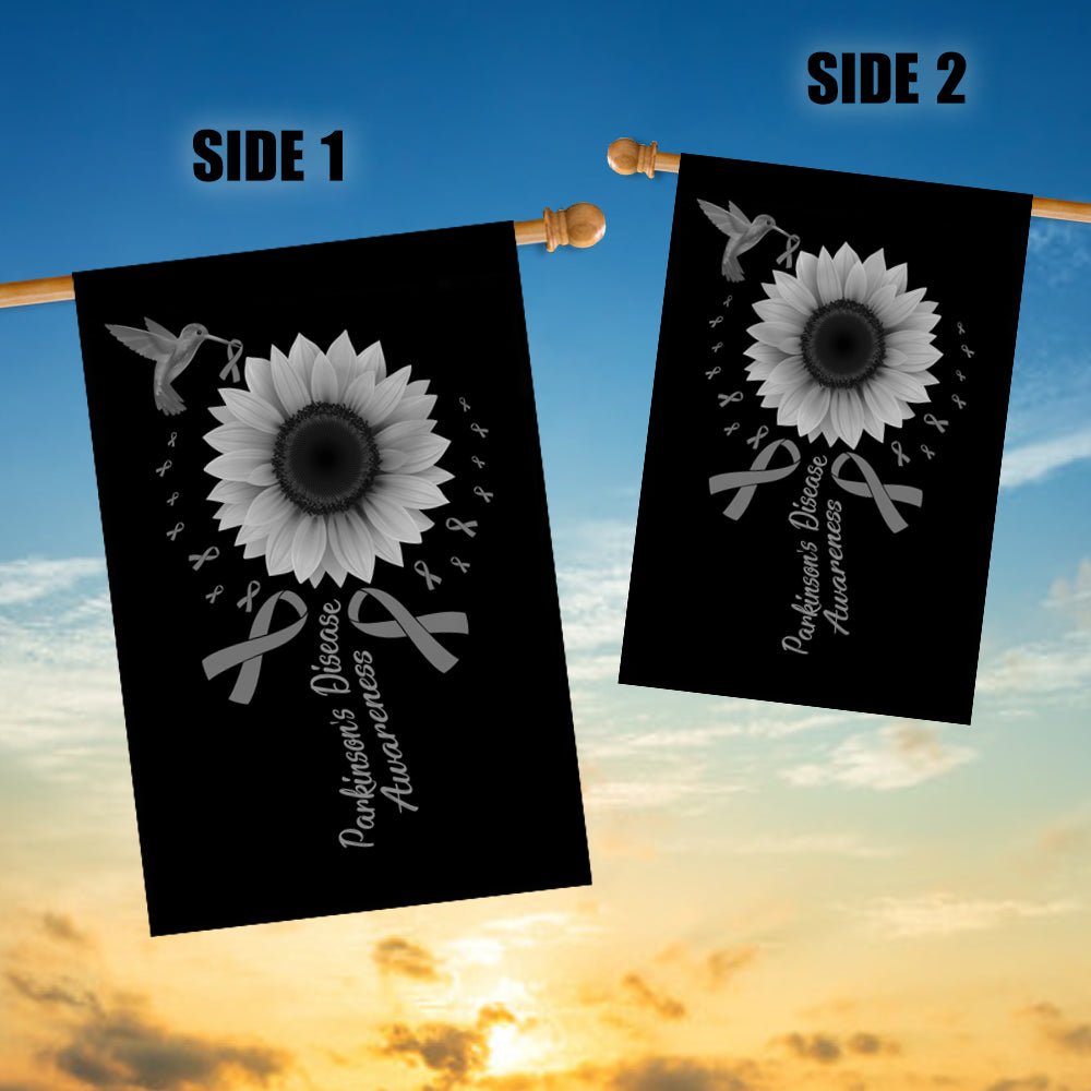 Hummingbird Sunflower Parkinson's Disease Awareness Flag Grey Ribbon | siriusteestore