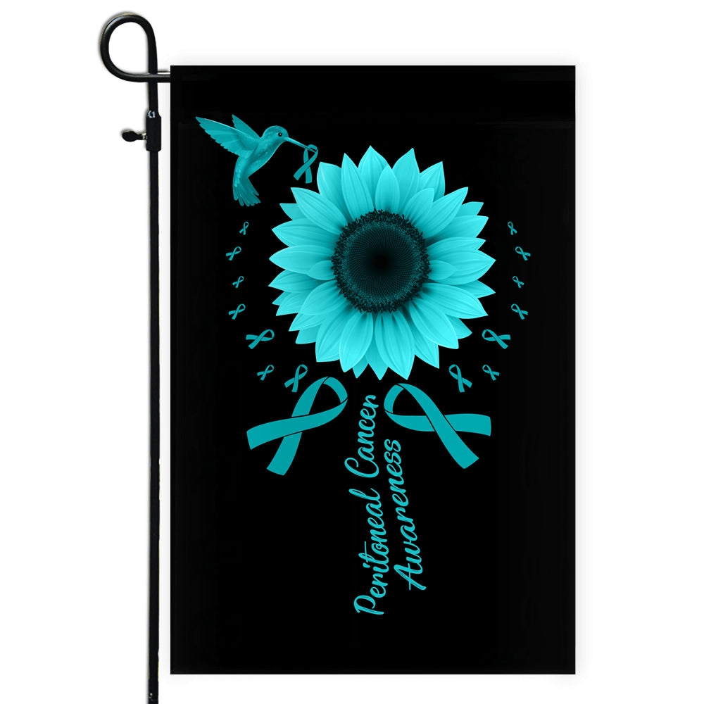 Hummingbird Sunflower Peritoneal Cancer Awareness Flag Teal Ribbon | siriusteestore
