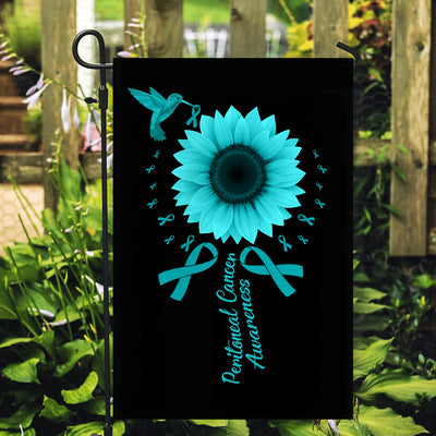 Hummingbird Sunflower Peritoneal Cancer Awareness Flag Teal Ribbon | siriusteestore