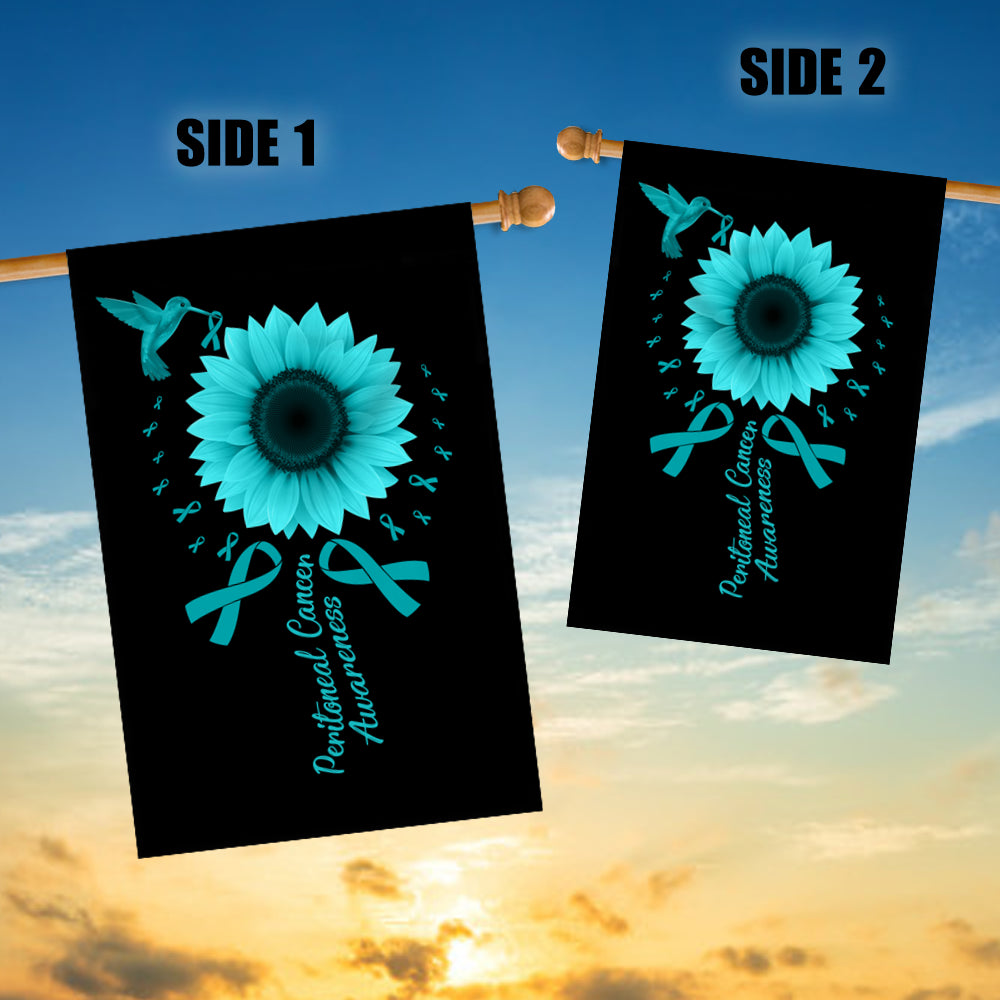 Hummingbird Sunflower Peritoneal Cancer Awareness Flag Teal Ribbon | siriusteestore