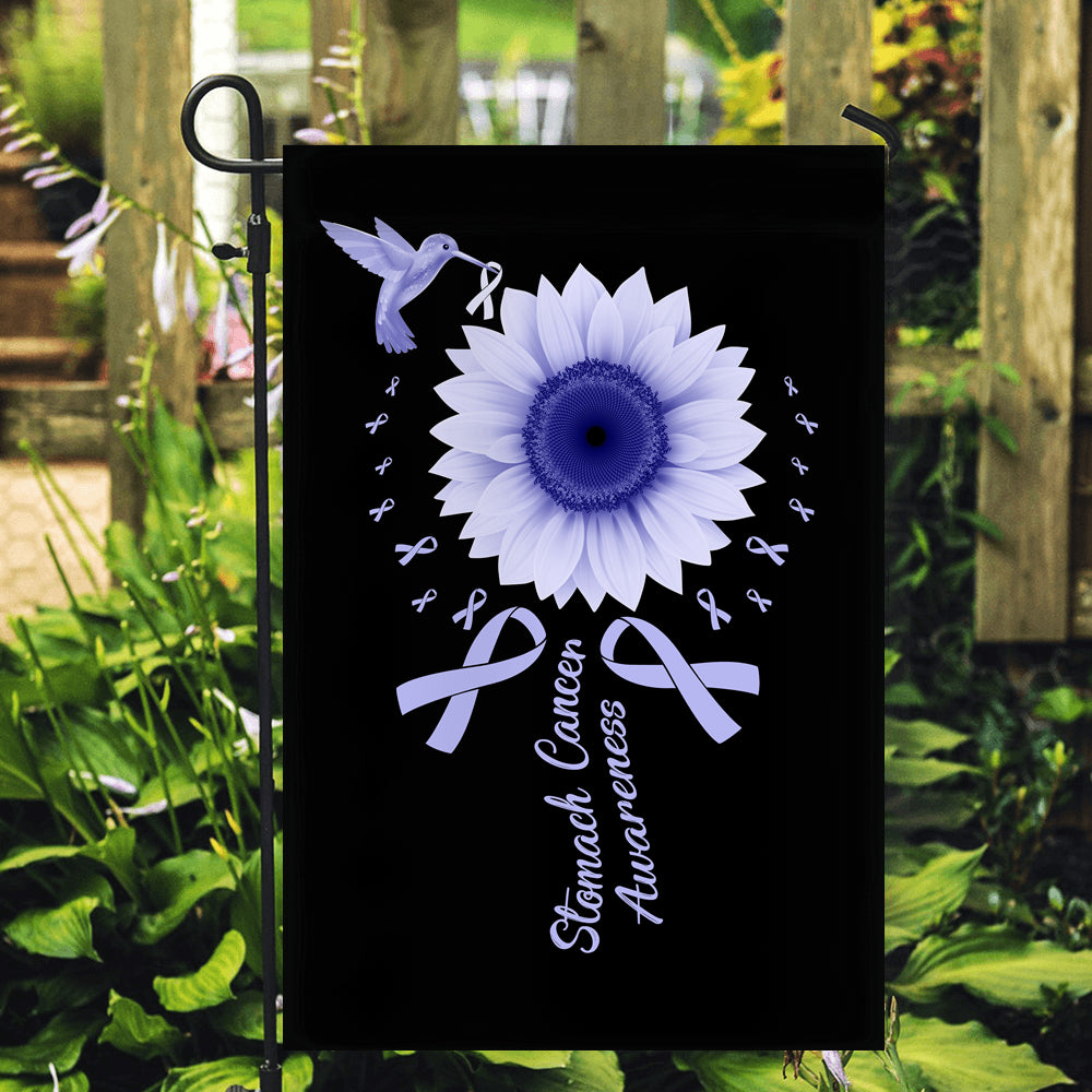 Hummingbird Sunflower Stomach Cancer Awareness Flag Periwinkle Ribbon | siriusteestore
