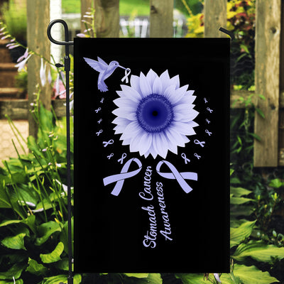Hummingbird Sunflower Stomach Cancer Awareness Flag Periwinkle Ribbon | siriusteestore