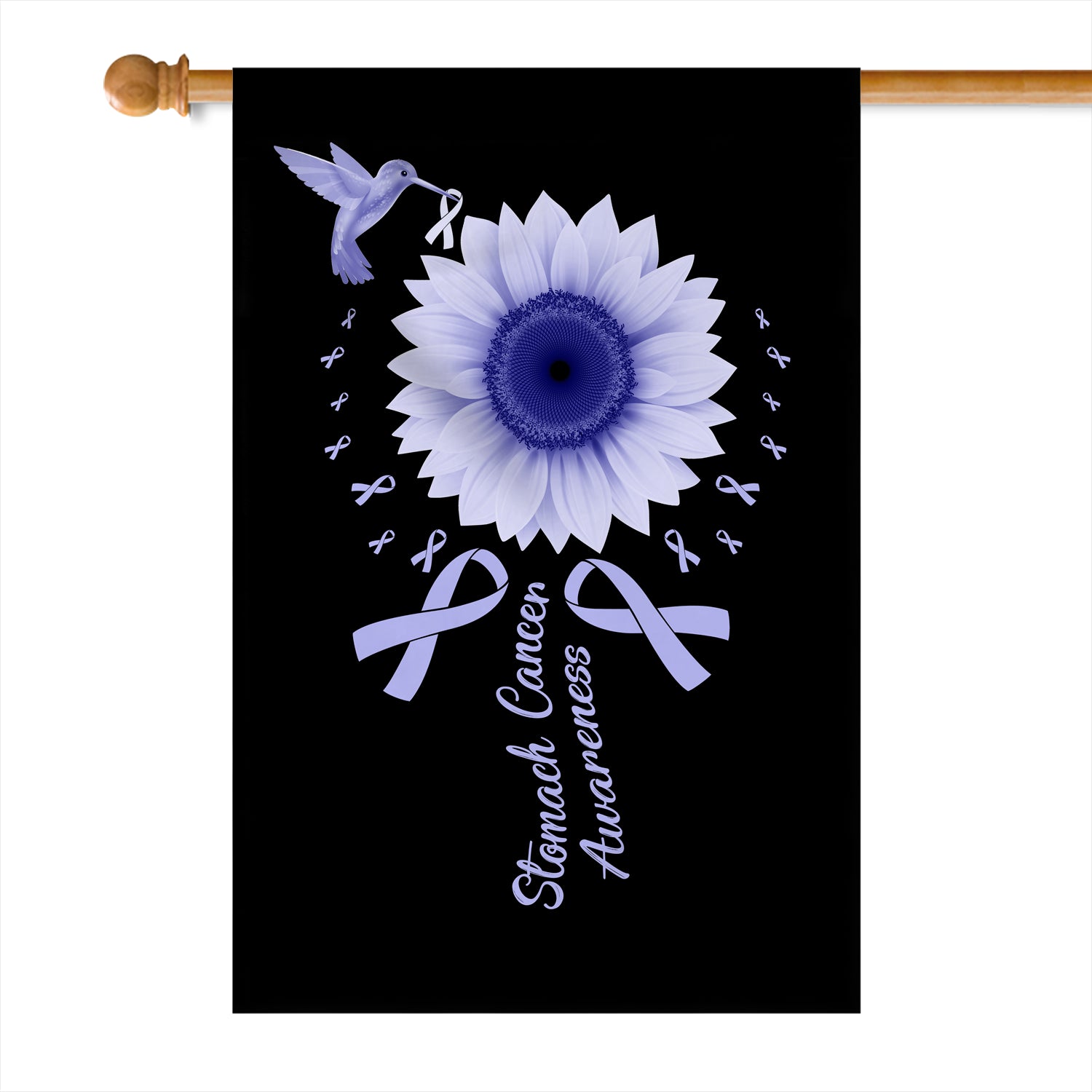 Hummingbird Sunflower Stomach Cancer Awareness Flag Periwinkle Ribbon | siriusteestore