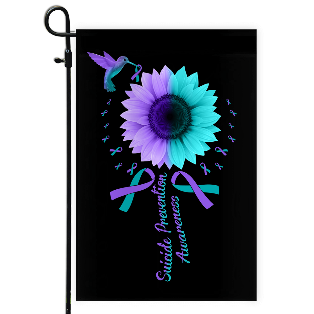 Hummingbird Sunflower Suicide Prevention Awareness Flag Teal and Purple Ribbon | siriusteestore