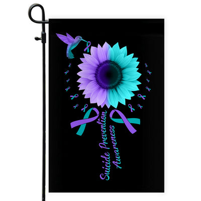 Hummingbird Sunflower Suicide Prevention Awareness Flag Teal and Purple Ribbon | siriusteestore