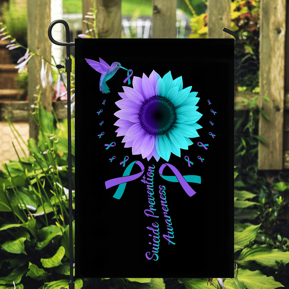 Hummingbird Sunflower Suicide Prevention Awareness Flag Teal and Purple Ribbon | siriusteestore