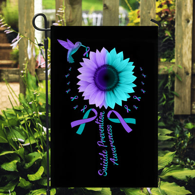 Hummingbird Sunflower Suicide Prevention Awareness Flag Teal and Purple Ribbon | siriusteestore