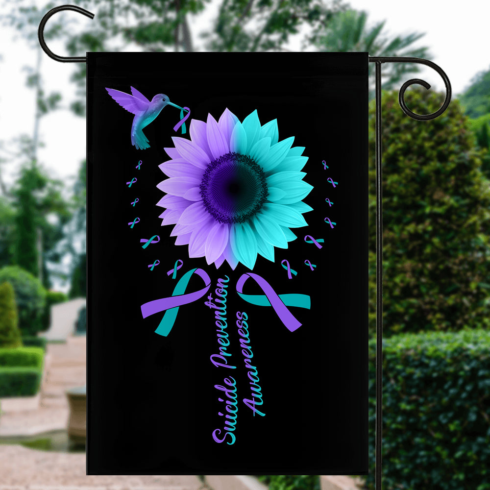 Hummingbird Sunflower Suicide Prevention Awareness Flag Teal and Purple Ribbon | siriusteestore