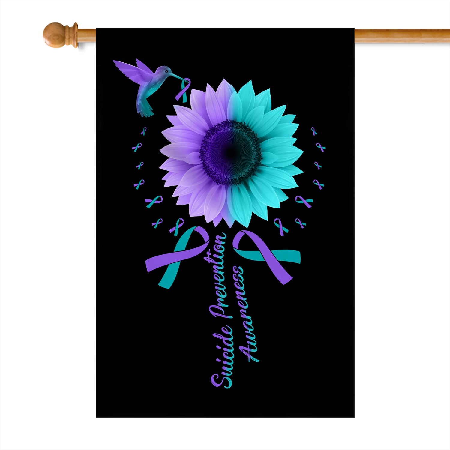 Hummingbird Sunflower Suicide Prevention Awareness Flag Teal and Purple Ribbon | siriusteestore