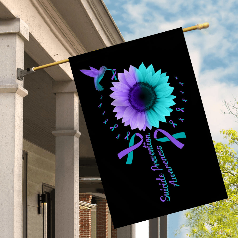 Hummingbird Sunflower Suicide Prevention Awareness Flag Teal and Purple Ribbon | siriusteestore