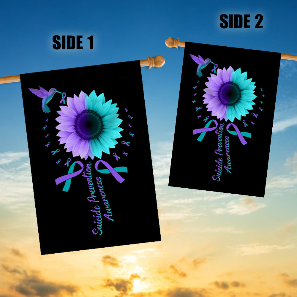 Hummingbird Sunflower Suicide Prevention Awareness Flag Teal and Purple Ribbon | siriusteestore