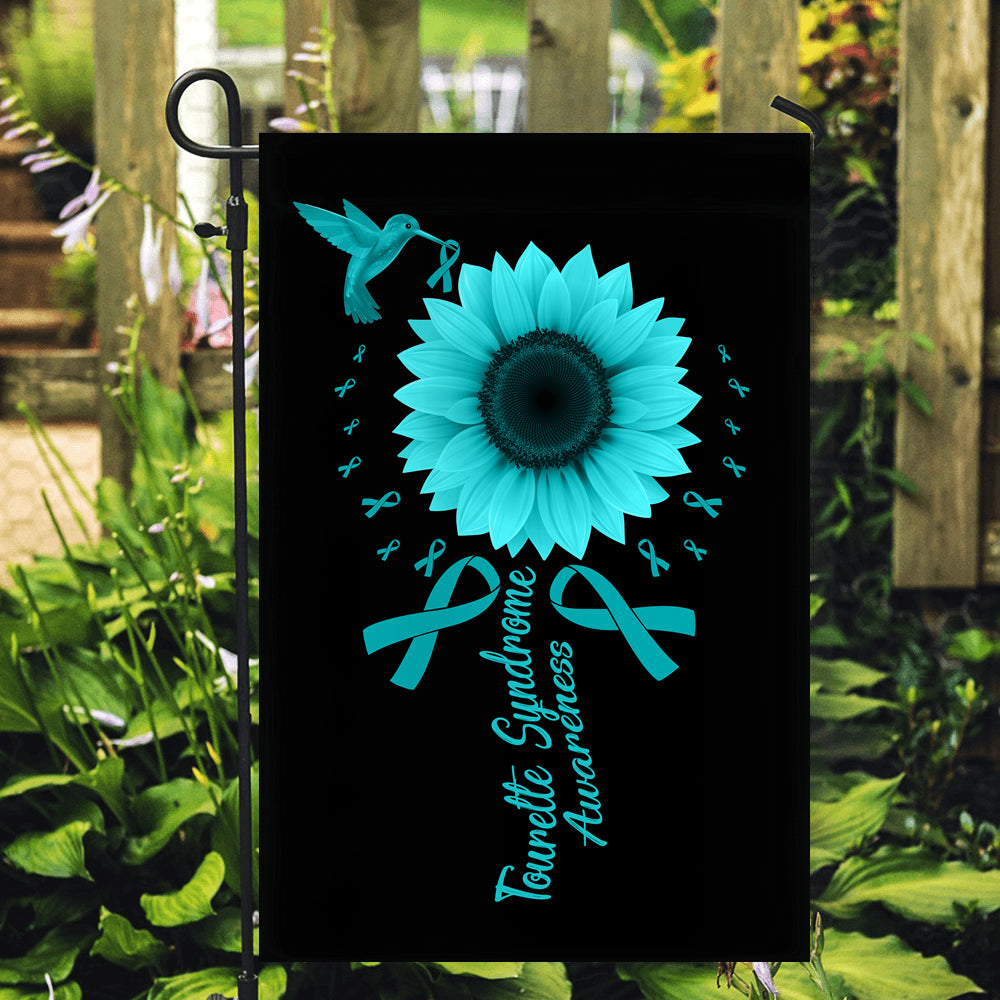 Hummingbird Sunflower Tourette Syndrome Awareness Flag Teal Ribbon | siriusteestore