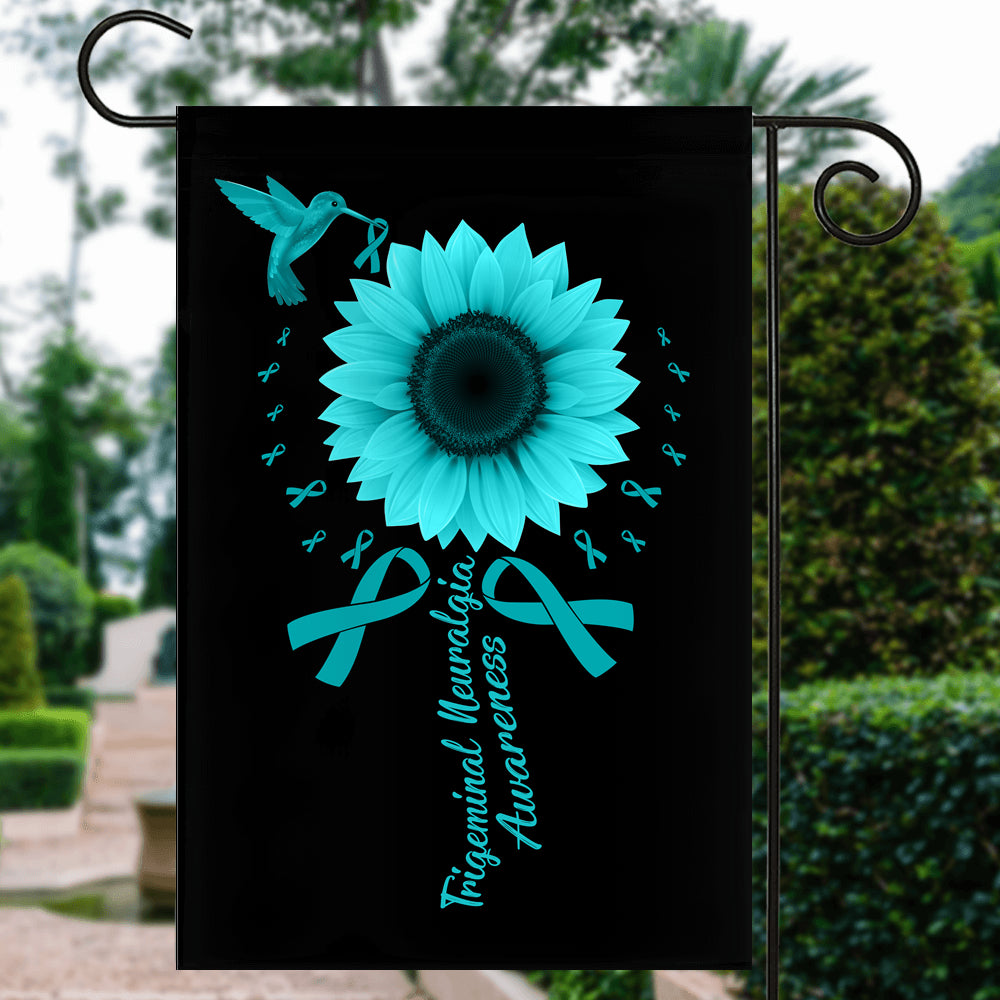 Hummingbird Sunflower Trigeminal Neuralgia Awareness Flag Teal Ribbon | siriusteestore