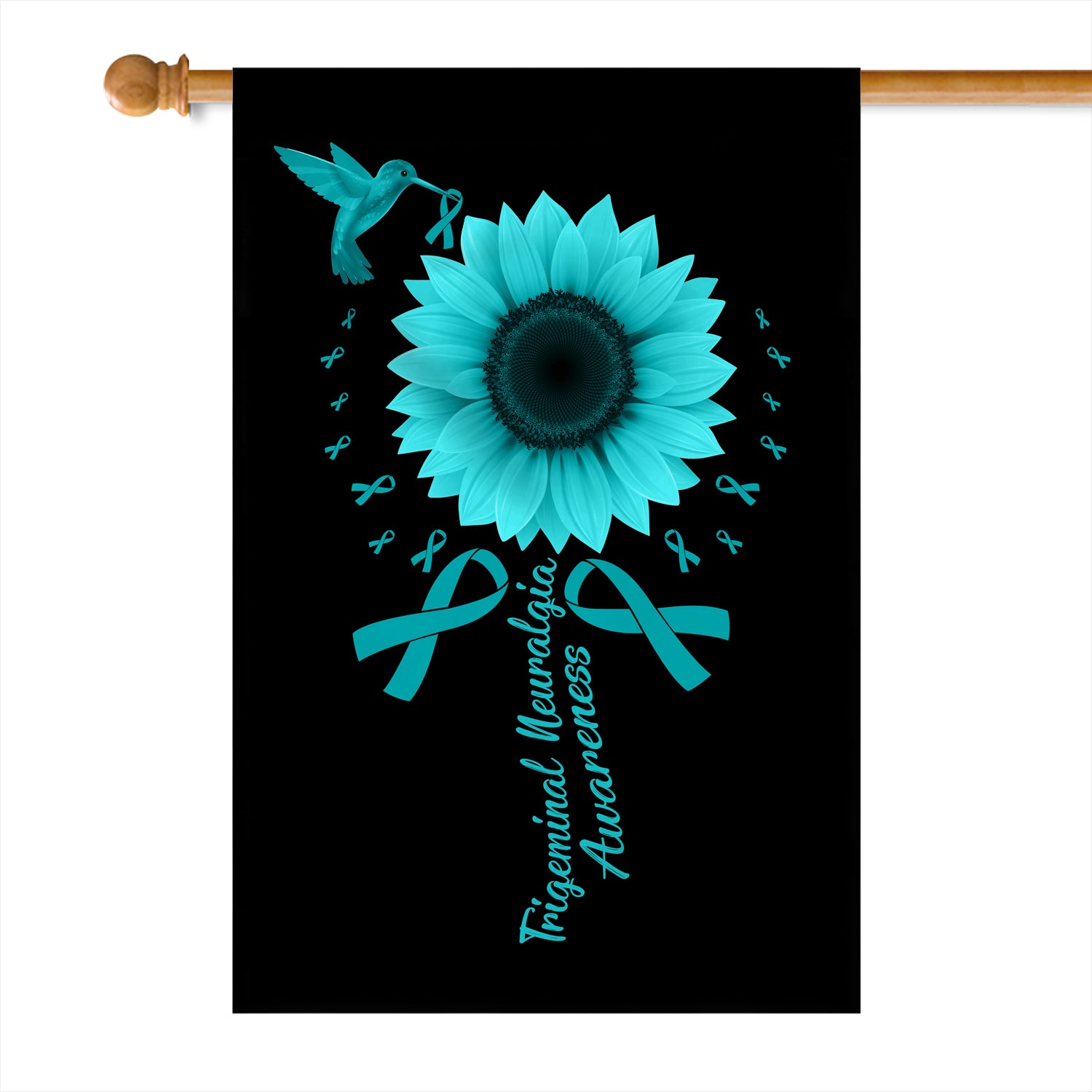 Hummingbird Sunflower Trigeminal Neuralgia Awareness Flag Teal Ribbon | siriusteestore