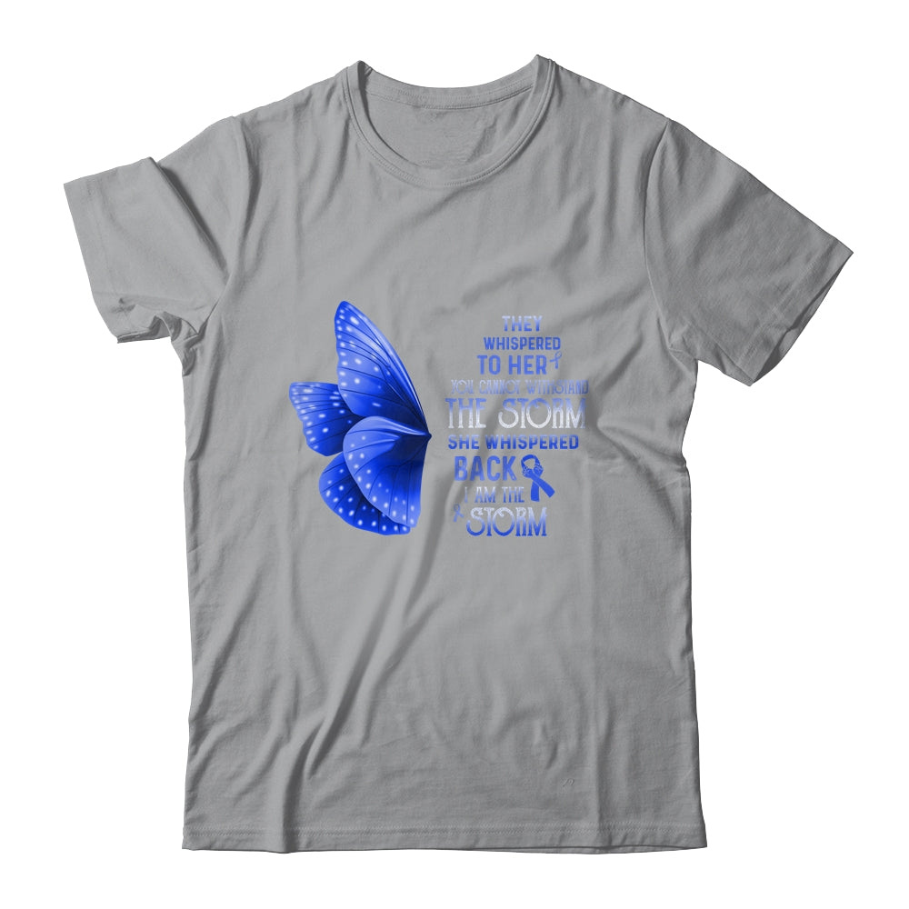 I Am The Storm Colon Blue Ribbon Awareness Butterfly Shirt & Tank Top | siriusteestore