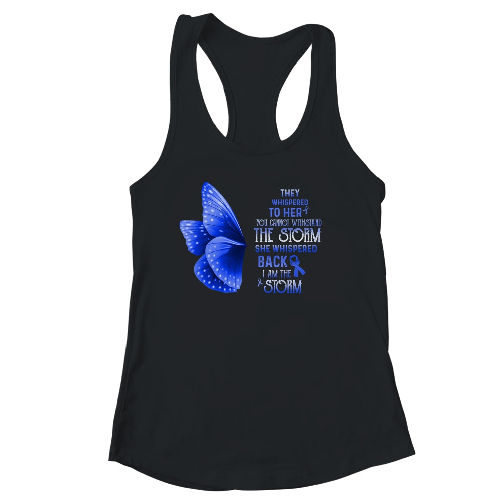 I Am The Storm Colon Blue Ribbon Awareness Butterfly Shirt & Tank Top | siriusteestore