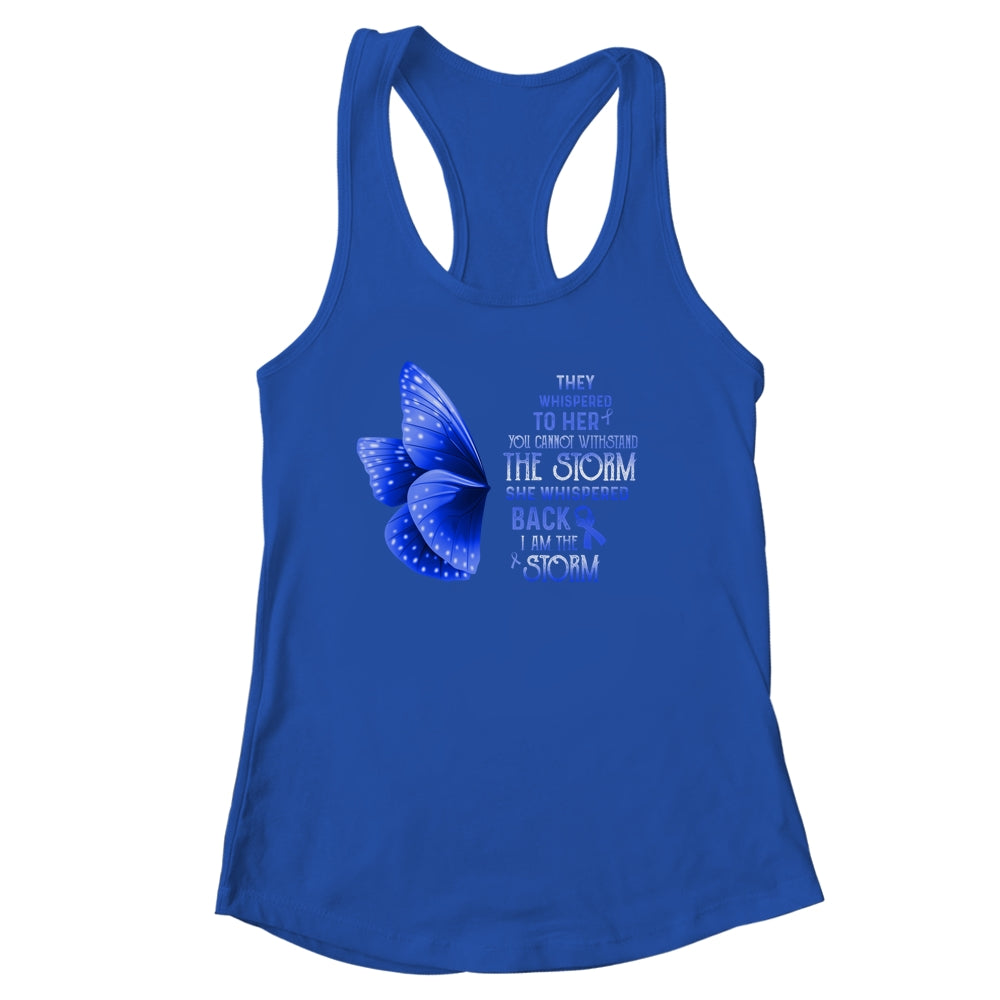 I Am The Storm Colon Blue Ribbon Awareness Butterfly Shirt & Tank Top | siriusteestore