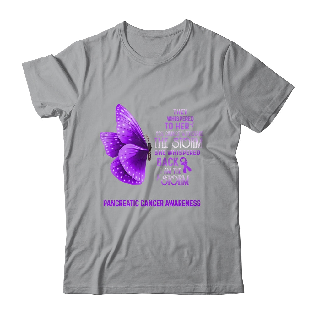 I Am The Storm Pancreatic Cancer Awareness Butterfly Shirt & Tank Top | siriusteestore