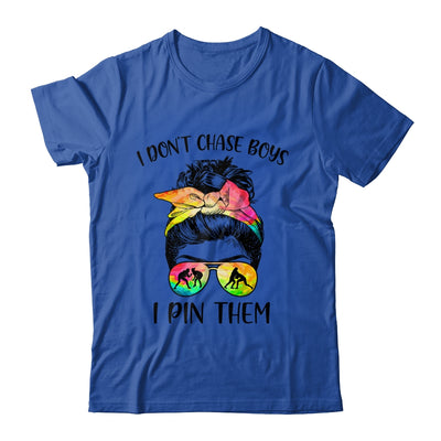 I Dont Chase Boys I Pin Them Funny Wrestling Messy Bun Girl Shirt & Tank Top | siriusteestore