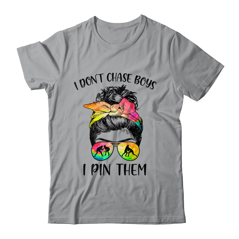 I Dont Chase Boys I Pin Them Funny Wrestling Messy Bun Girl Shirt & Tank Top | siriusteestore