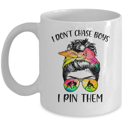 I Dont Chase Boys I Pin Them Funny Wrestling Messy Bun Girl Mug | siriusteestore