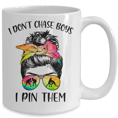 I Dont Chase Boys I Pin Them Funny Wrestling Messy Bun Girl Mug | siriusteestore