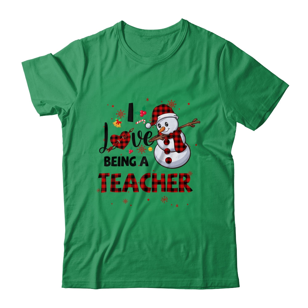 I Love Being A Teacher Snowman Dab Christmas Red Plaid Shirt & Sweatshirt | siriusteestore