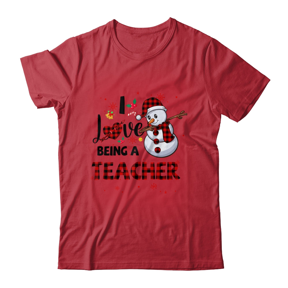 I Love Being A Teacher Snowman Dab Christmas Red Plaid Shirt & Sweatshirt | siriusteestore