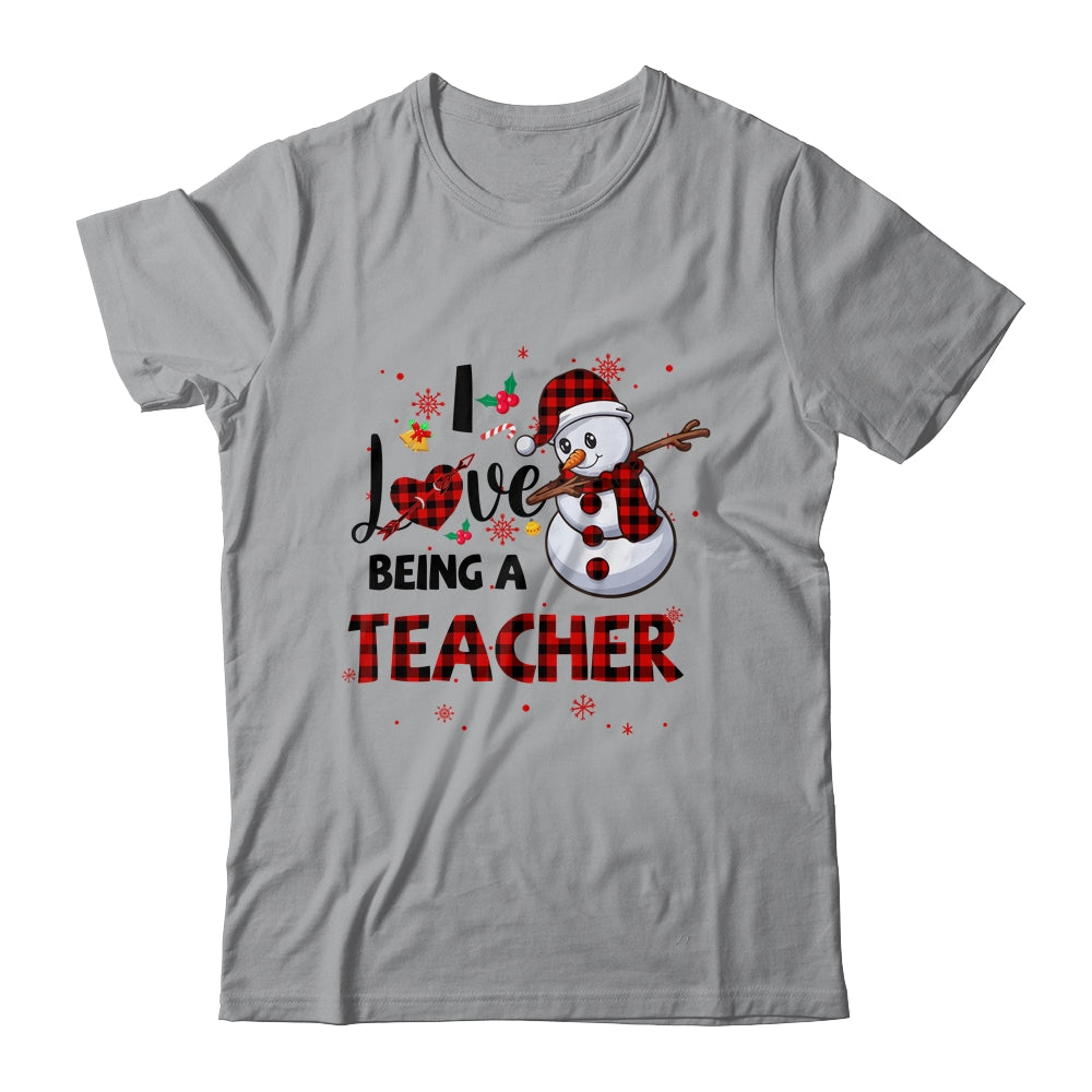 I Love Being A Teacher Snowman Dab Christmas Red Plaid Shirt & Sweatshirt | siriusteestore