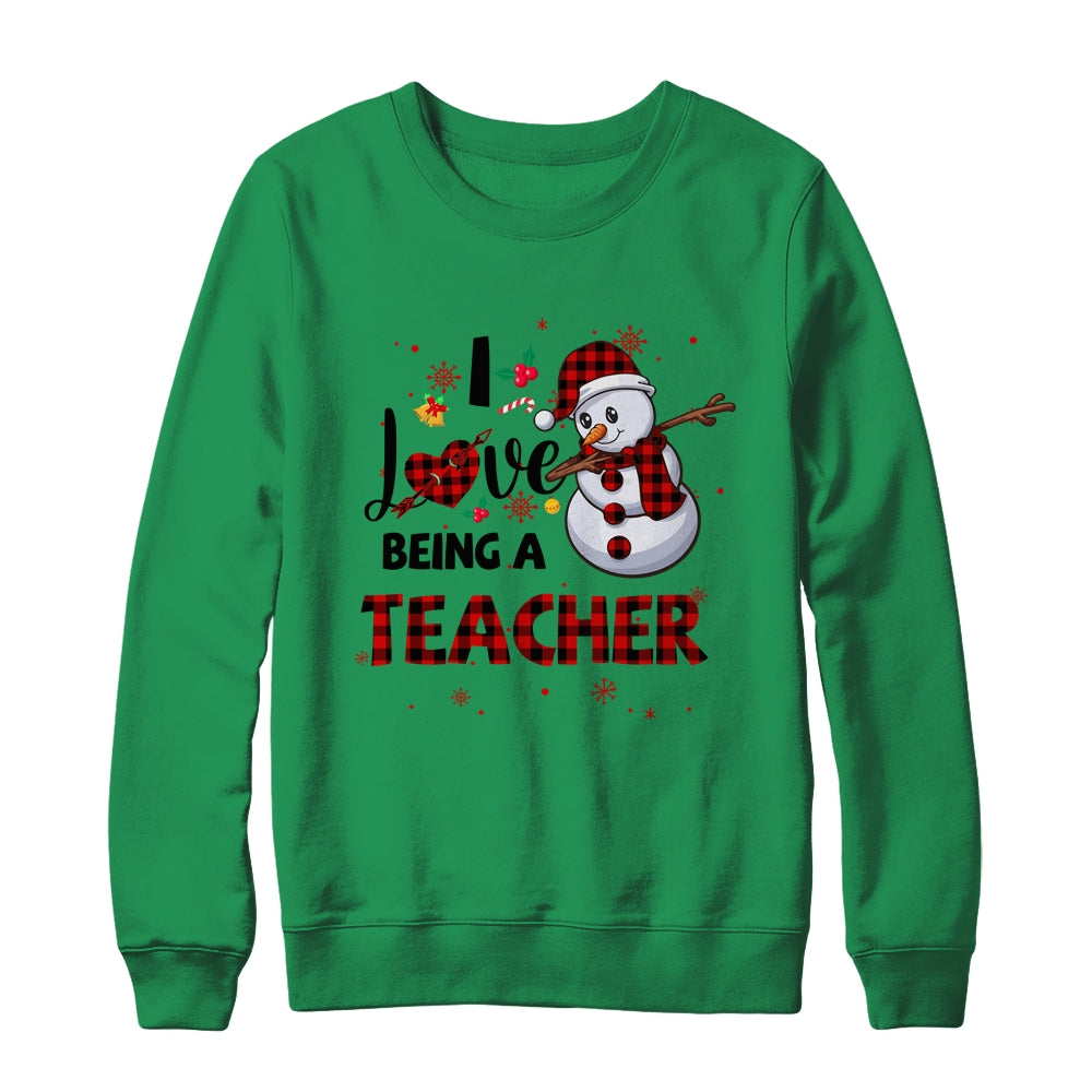 I Love Being A Teacher Snowman Dab Christmas Red Plaid Shirt & Sweatshirt | siriusteestore