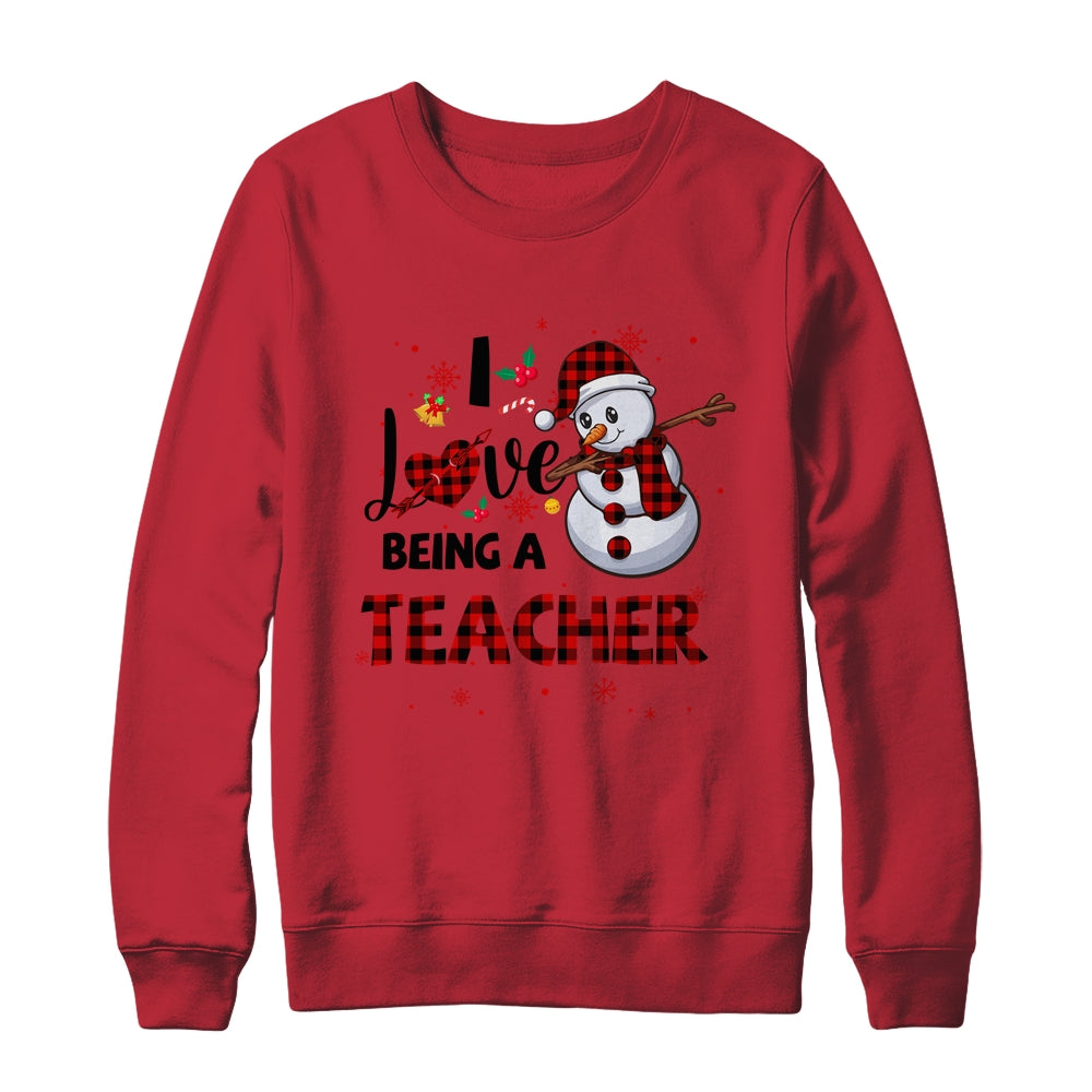 I Love Being A Teacher Snowman Dab Christmas Red Plaid Shirt & Sweatshirt | siriusteestore