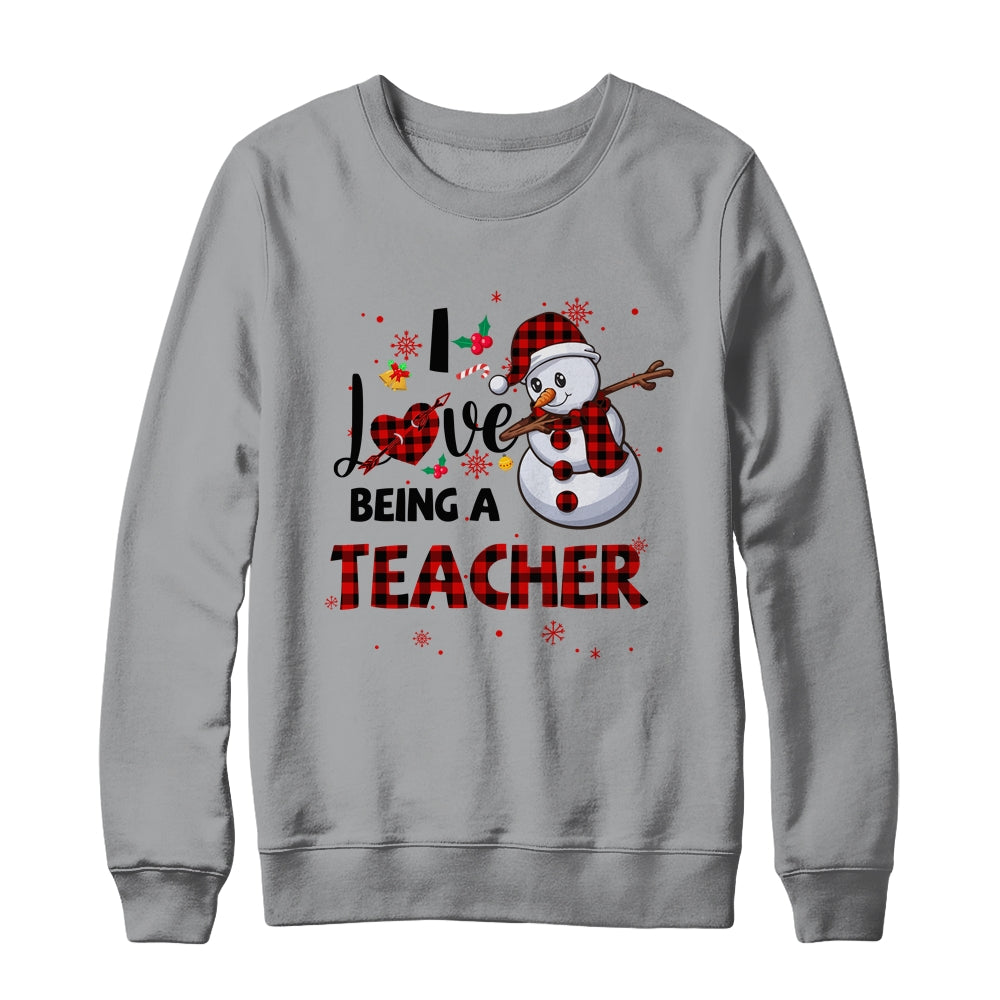 I Love Being A Teacher Snowman Dab Christmas Red Plaid Shirt & Sweatshirt | siriusteestore